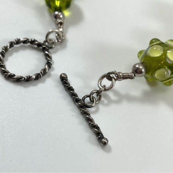 Green Lampwork Glass Beaded Boho Bracelet Chunky Statement Toggle Clasp Funky - Picture 4 of 6